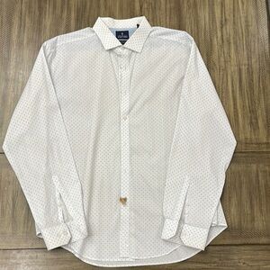 Stafford White and Blue Dotted Dress Shirt Classic Design